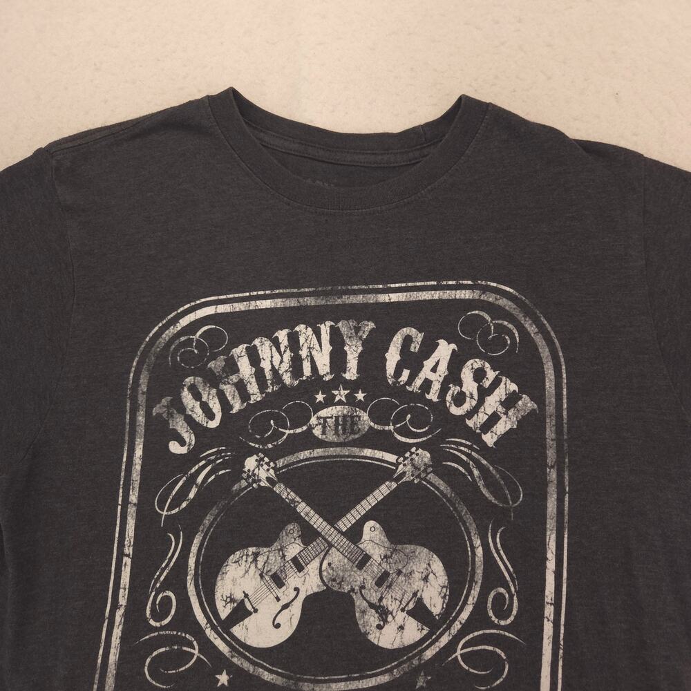 Johnny Cash Band Crew Neck Short Sleeve Shirt Mens Size Large L Gray White